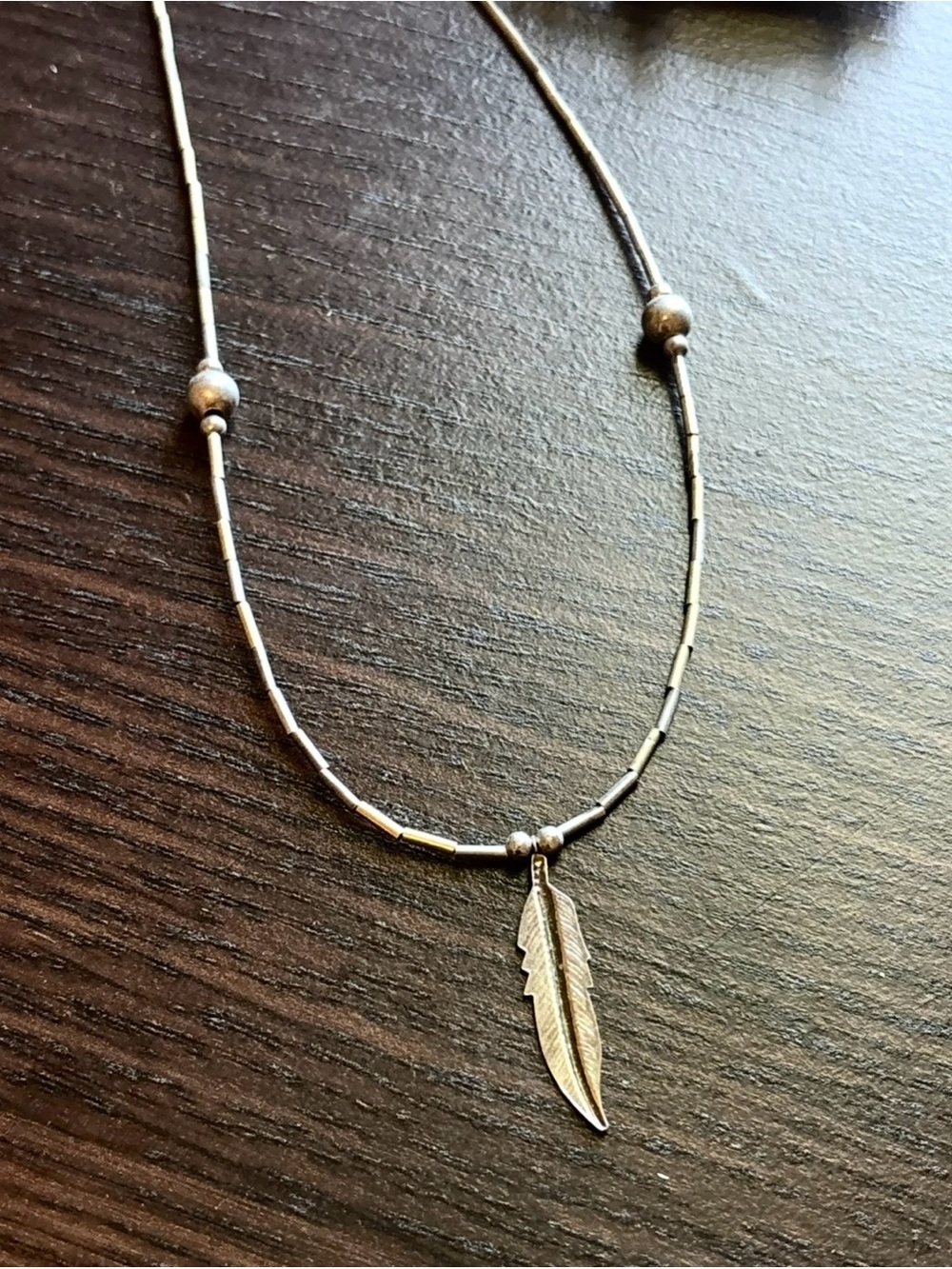 Silver Feather Charm Beaded Necklace for Women